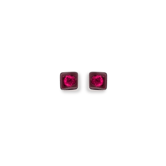 Pink Aluminium Squares Mini Stud Earrings