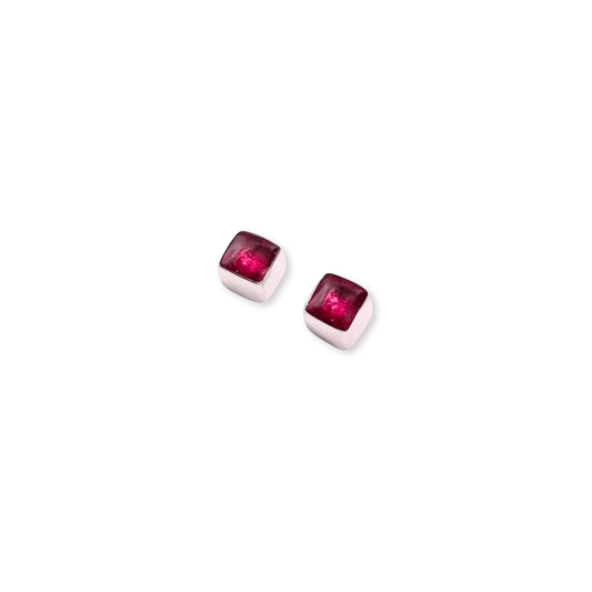 Pink Aluminium Squares Mini Stud Earrings