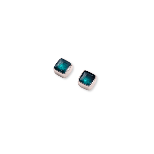 Verdigris Aluminium Squares Mini Stud Earrings