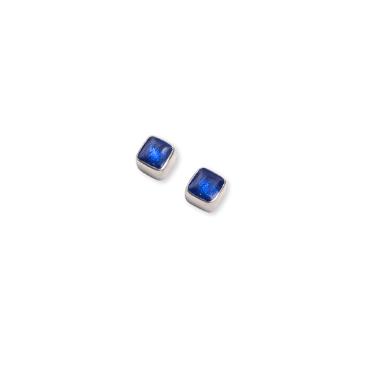 Azure Aluminium Squares Mini Stud Earrings