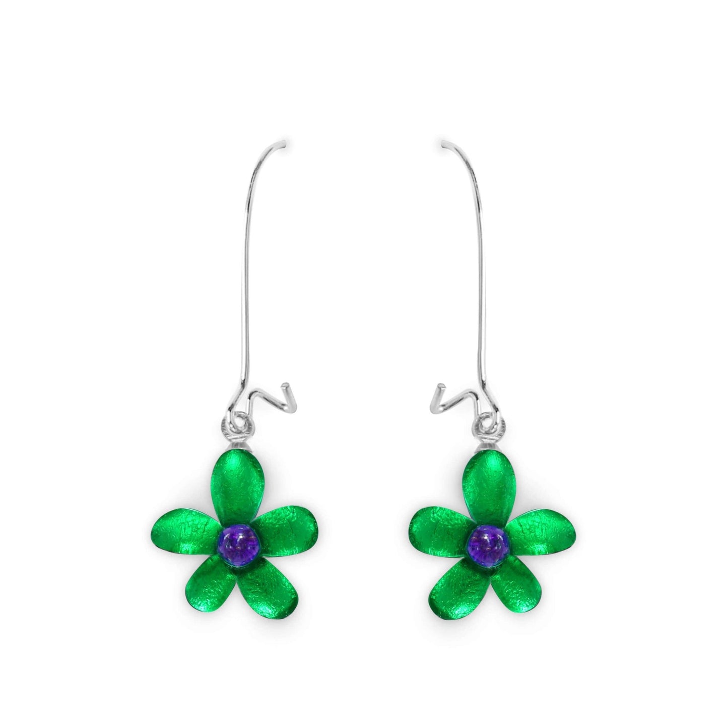 Aurora Flower Shiny Small Long Hook Earrings | The Jewellery Stop