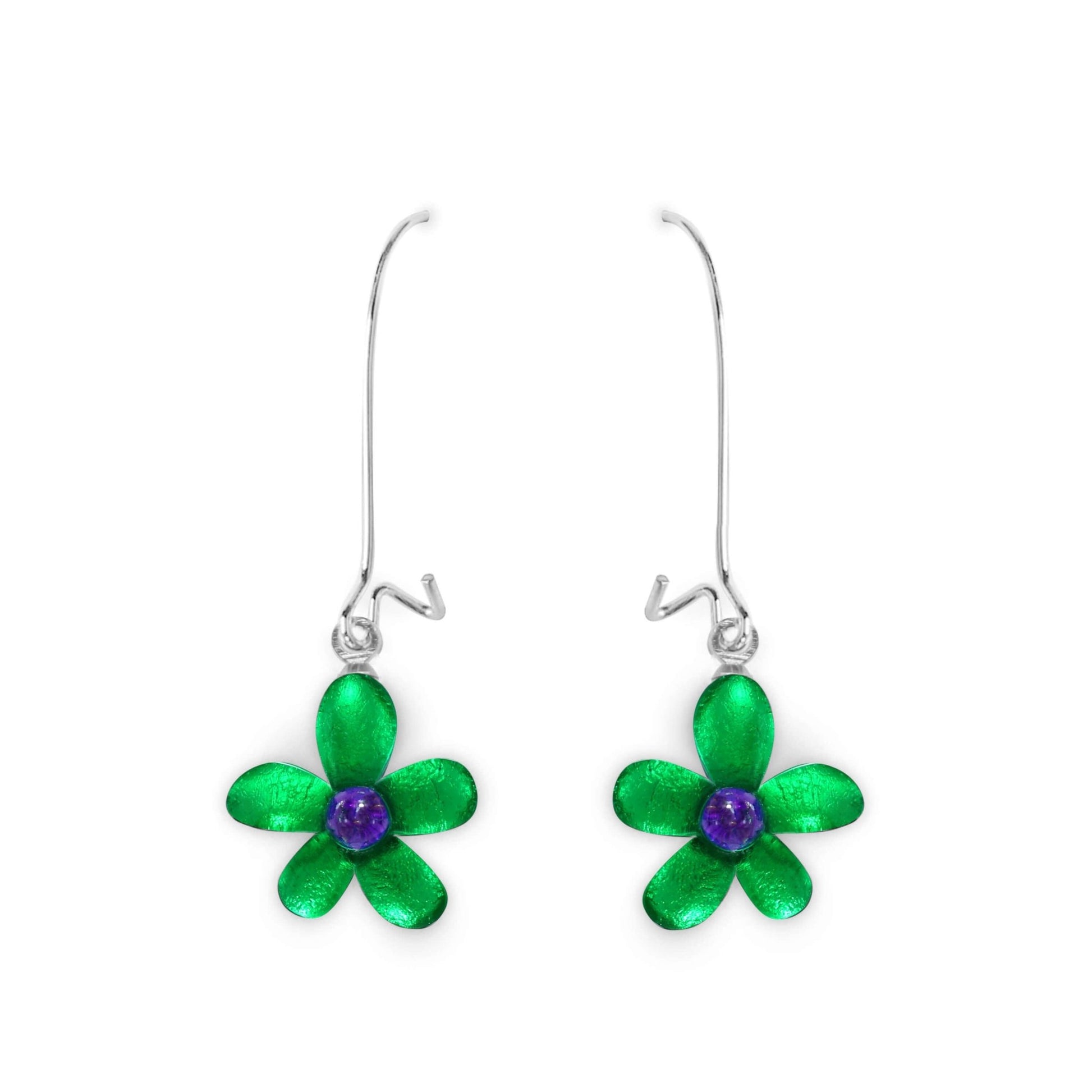 Aurora Flower Shiny Small Long Hook Earrings | The Jewellery Stop
