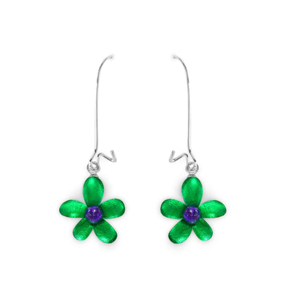 Aurora Flower Shiny Small Long Hook Earrings | The Jewellery Stop