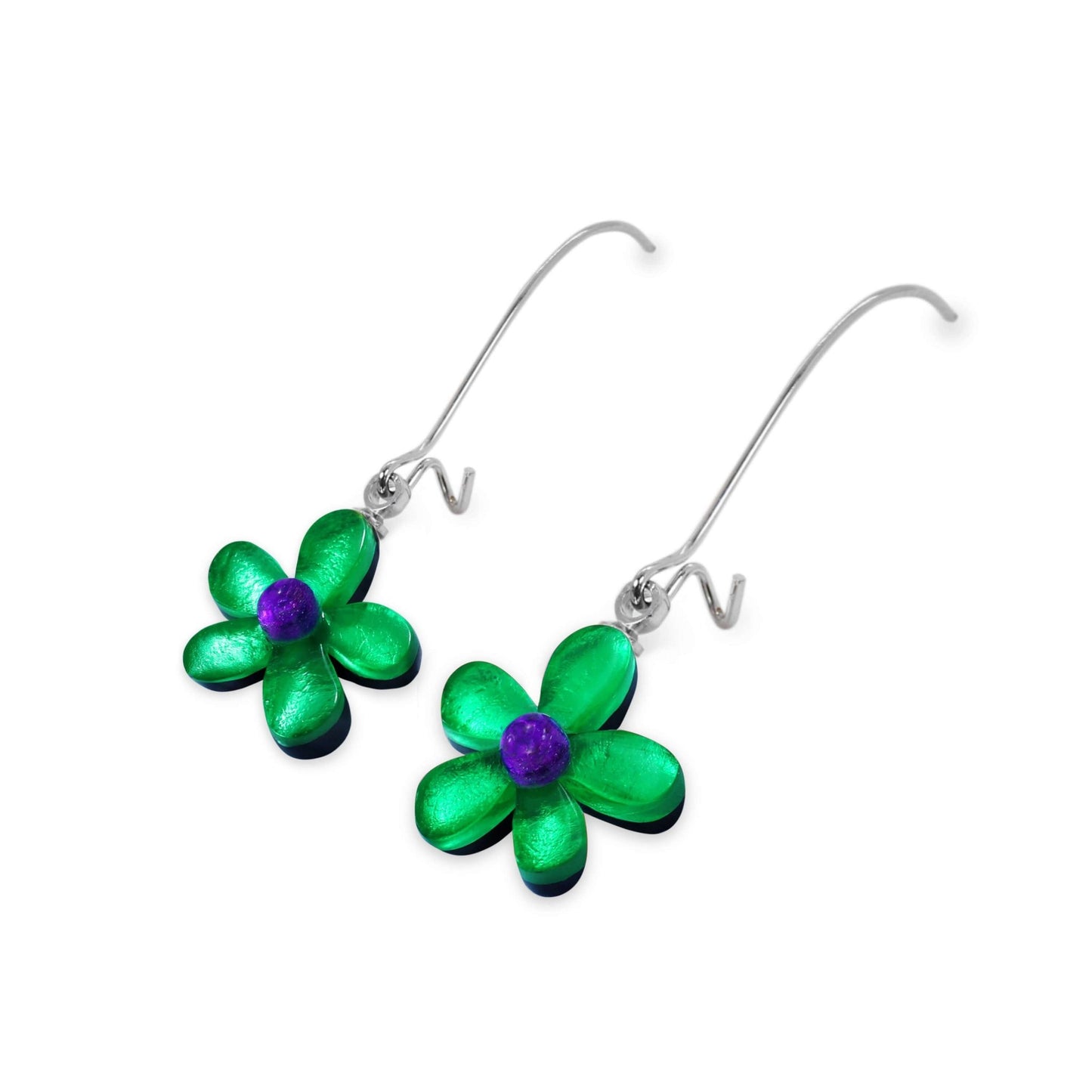 Aurora Flower Shiny Small Long Hook Earrings | The Jewellery Stop