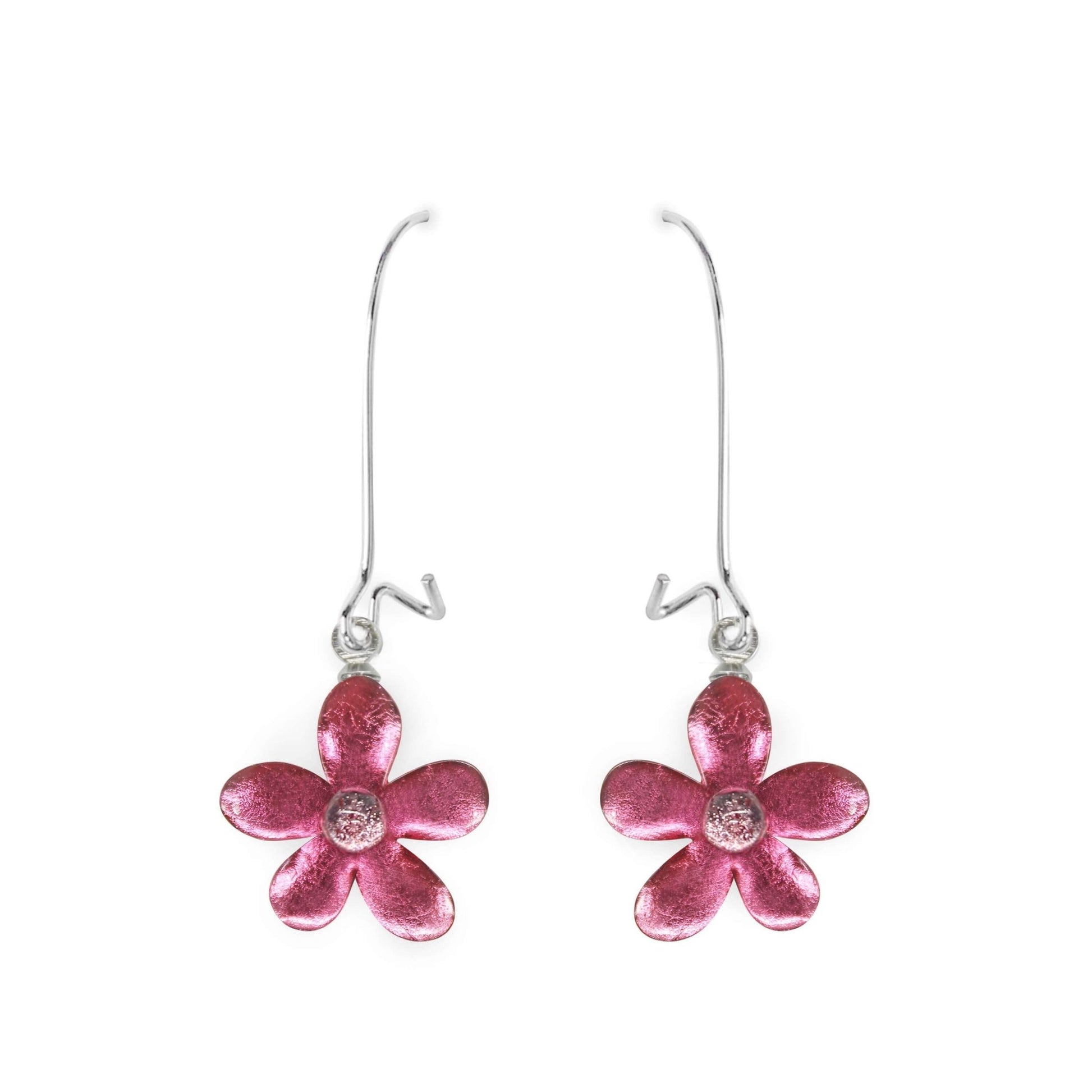 Flamingo Flower Shiny Small Long Hook Earrings | The Jewellery Stop
