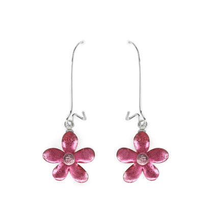 Flamingo Flower Shiny Small Long Hook Earrings | The Jewellery Stop