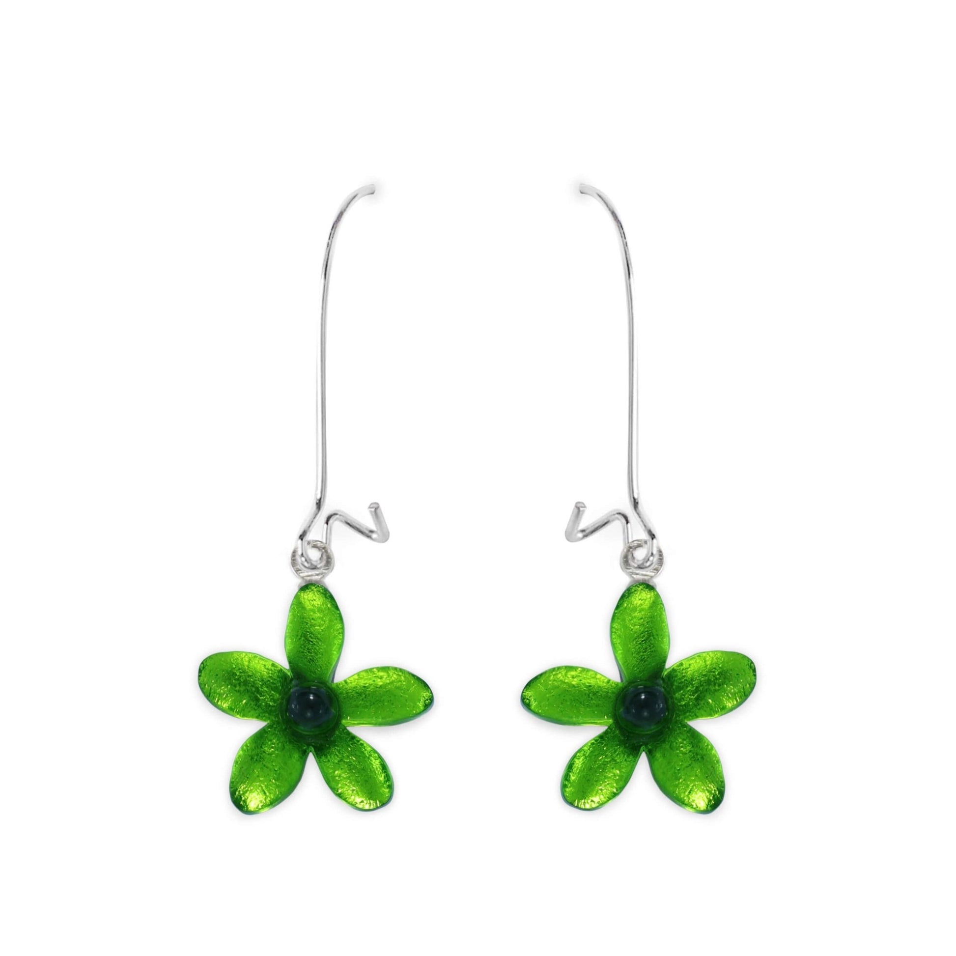 Lime Flower Shiny Small Long Hook Earrings | The Jewellery Stop