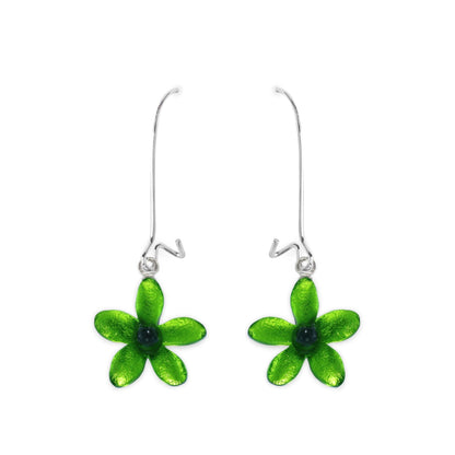 Lime Flower Shiny Small Long Hook Earrings | The Jewellery Stop