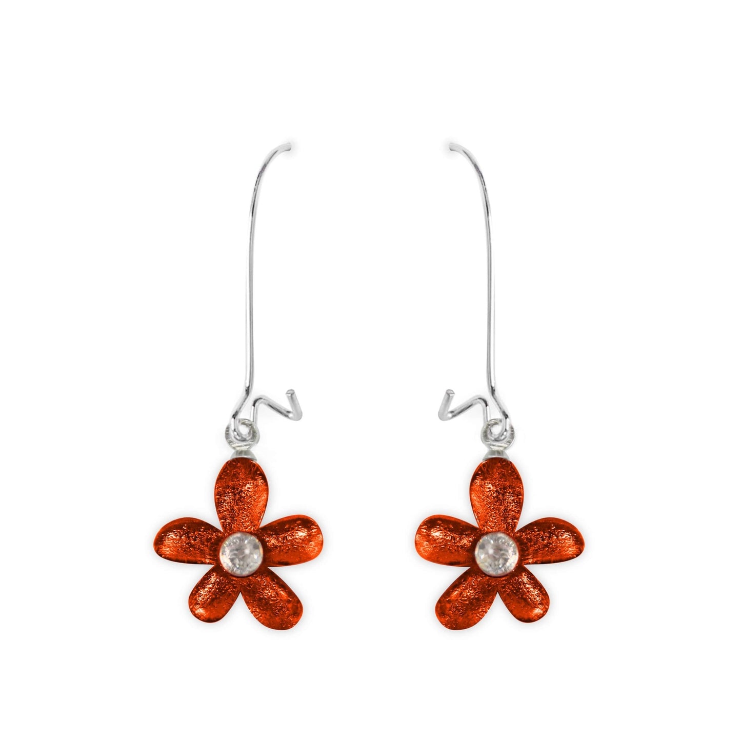 Orange Flower Shiny Small Long Hook Earrings | The Jewellery Stop