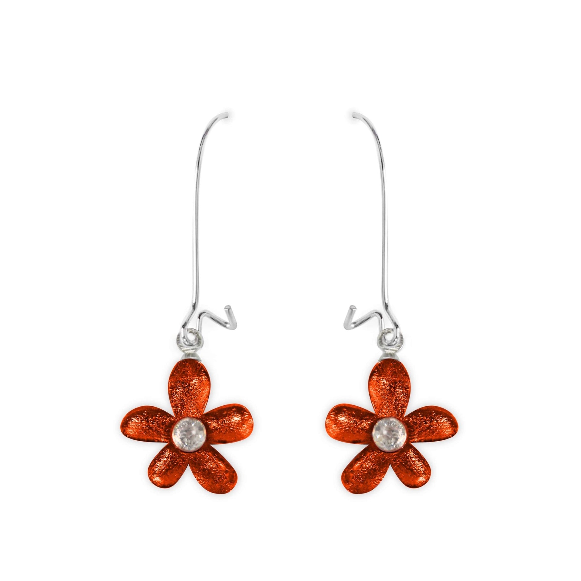 Orange Flower Shiny Small Long Hook Earrings | The Jewellery Stop