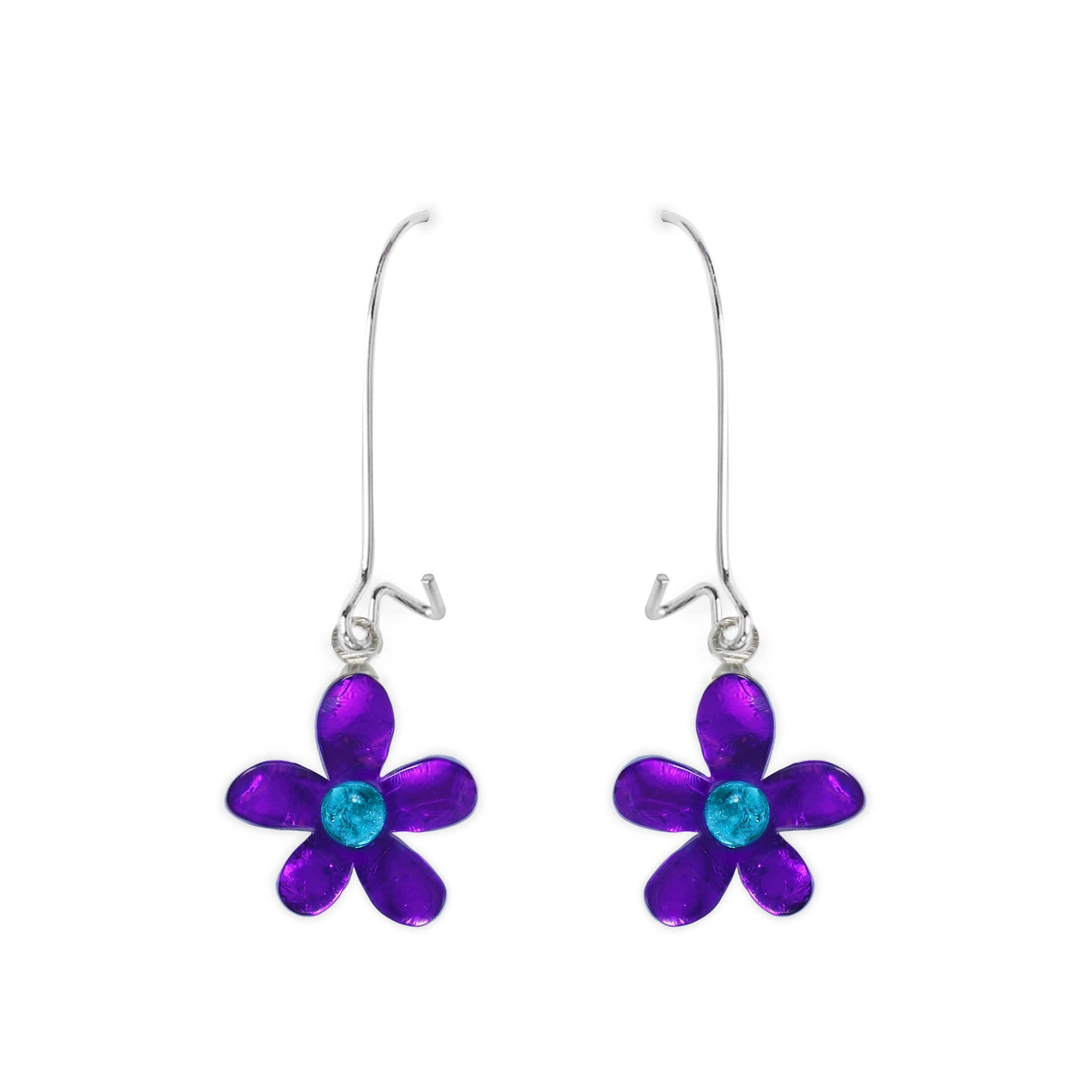Peacock Flower Shiny Small Long Hook Earrings