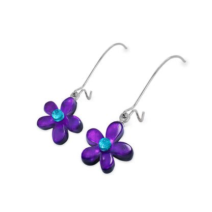 Peacock Flower Shiny Small Long Hook Earrings