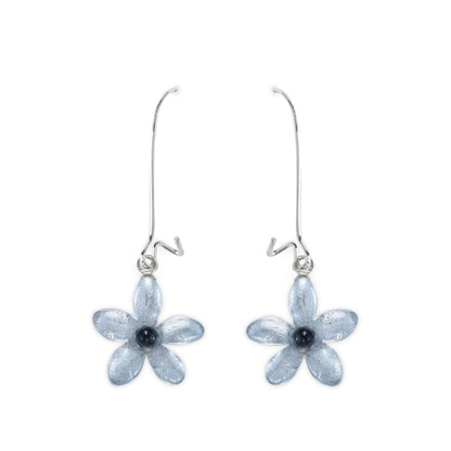 Silver Flower Shiny Small Long Hook Earrings | The Jewellery Stop