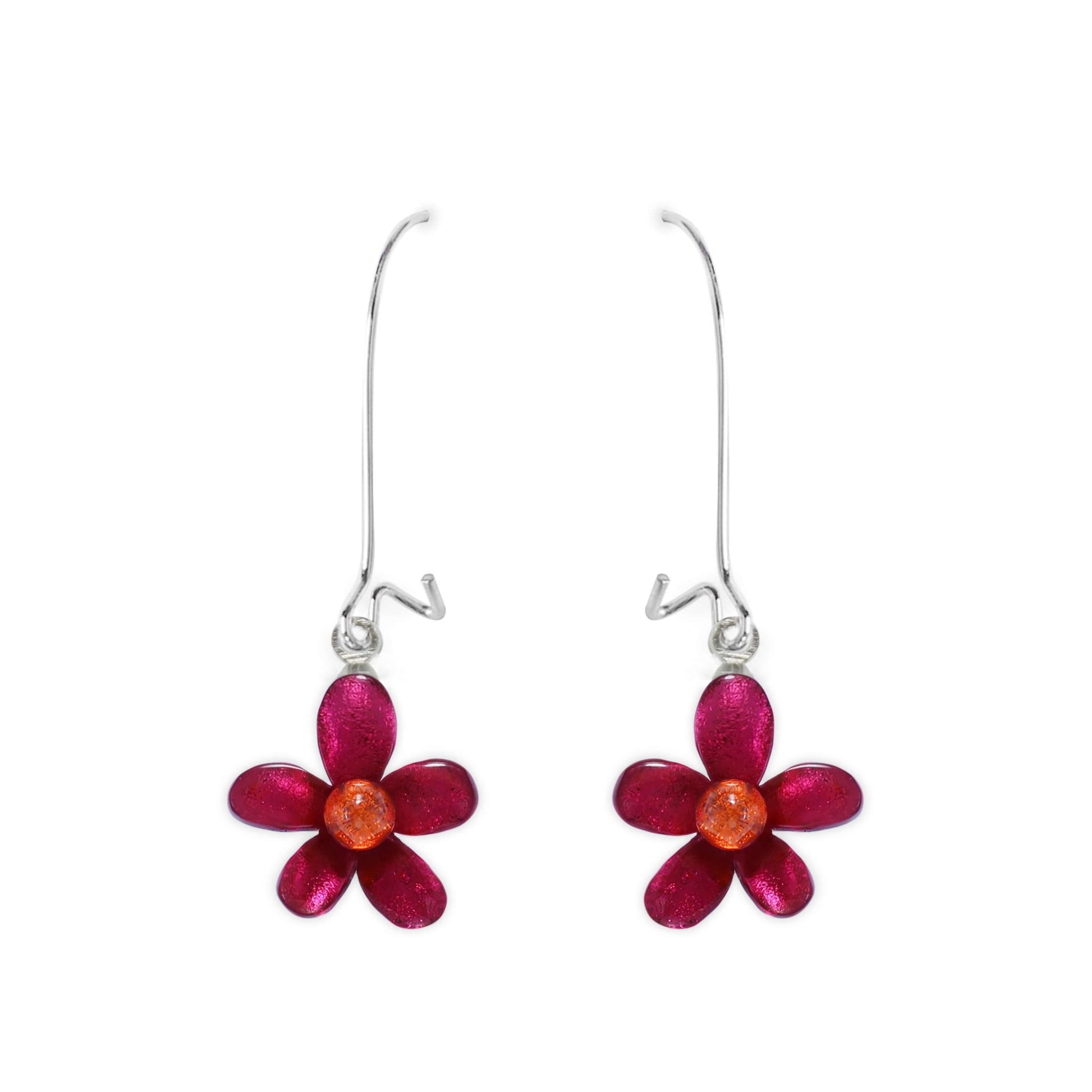 St Tropez Flower Shiny Small Long Hook Earrings | The Jewellery Stop