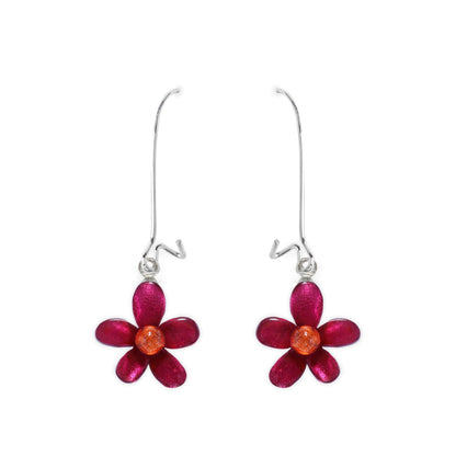 St Tropez Flower Shiny Small Long Hook Earrings | The Jewellery Stop