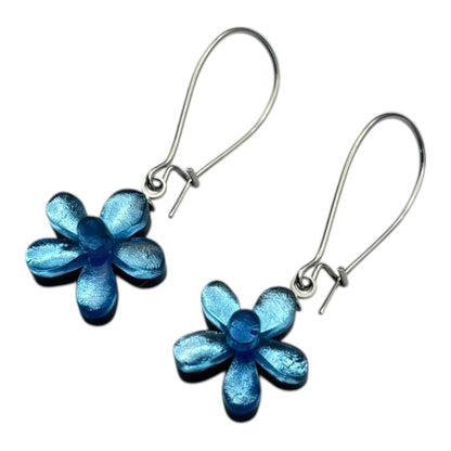 Crystal Flower Shiny Small Long Hook Earrings | The Jewellery Stop