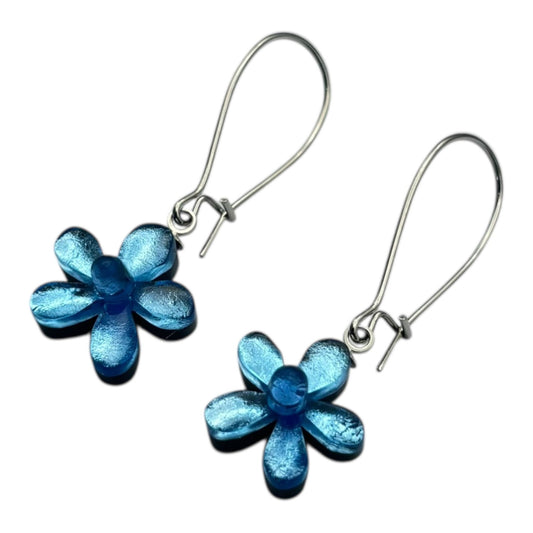 Crystal Flower Shiny Small Long Hook Earrings | The Jewellery Stop