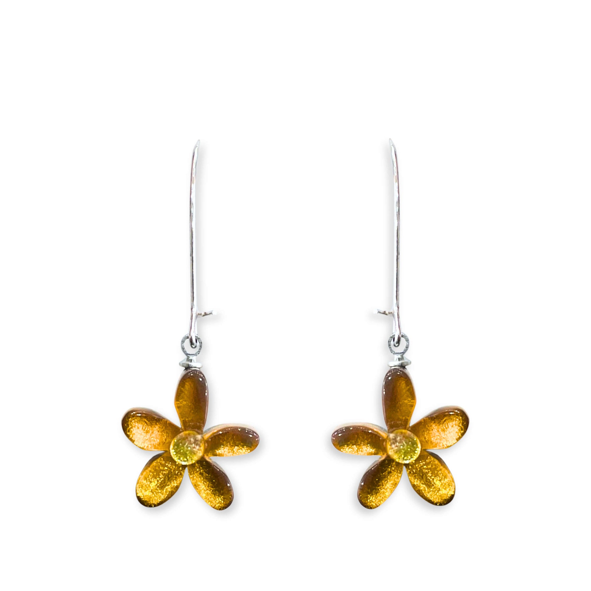 Palomino Flower Shiny Small Long Hook Earrings