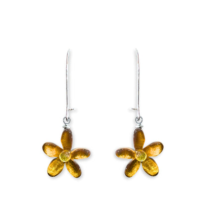 Palomino Flower Shiny Small Long Hook Earrings