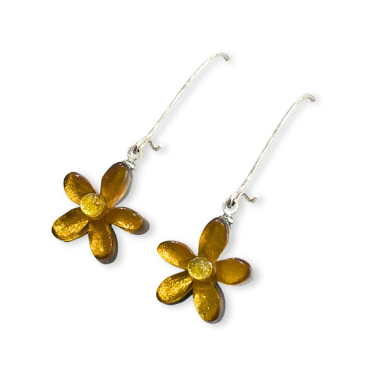 Palomino Flower Shiny Small Long Hook Earrings