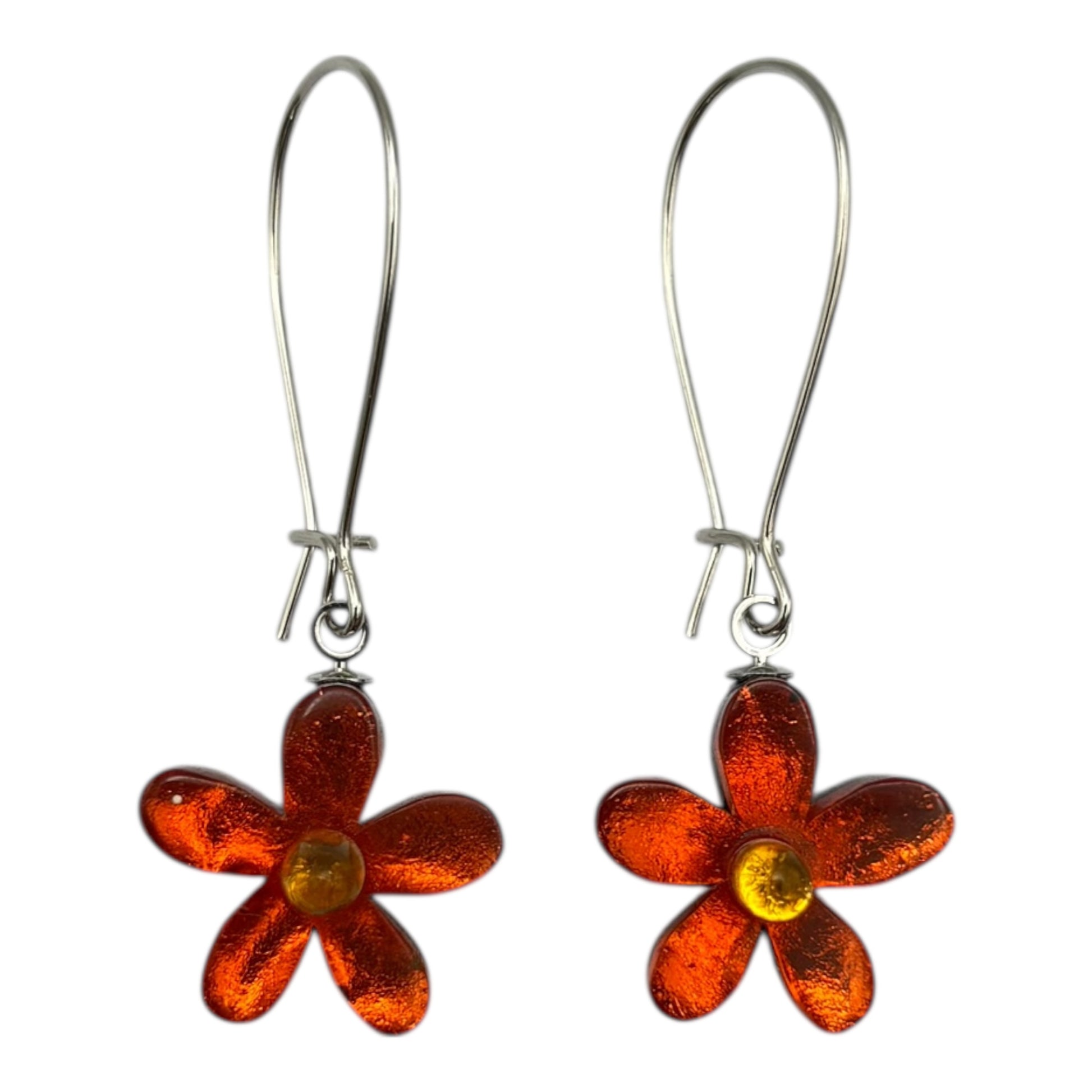 Sunset Flower Shiny Small Long Hook Earrings