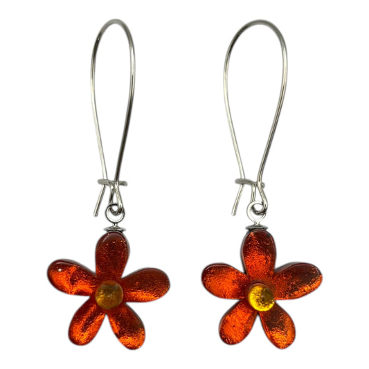 Sunset Flower Shiny Small Long Hook Earrings
