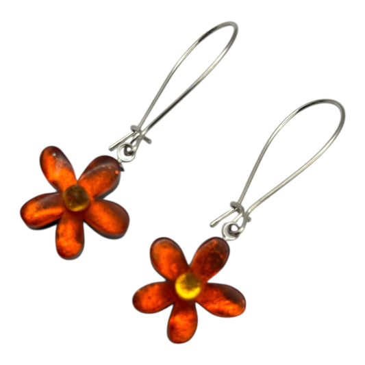 Sunset Flower Shiny Small Long Hook Earrings