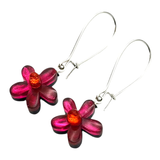 Tropical Flower Shiny Small Long Hook Earrings