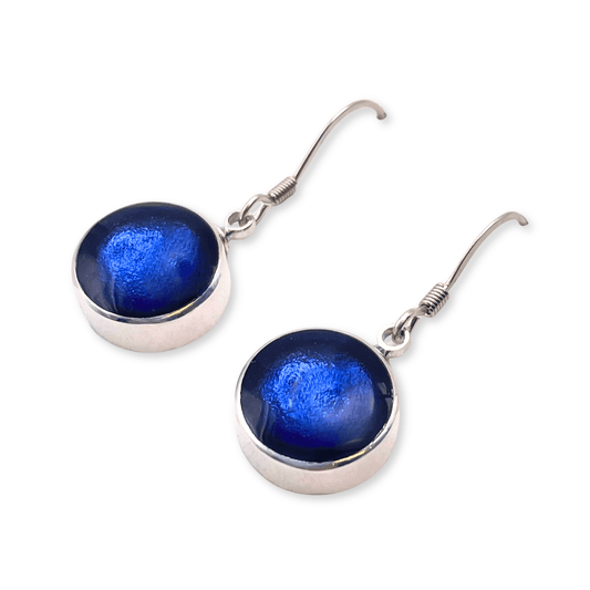 Navy Aluminium Circles Shiny Large Fish Hook Earrings