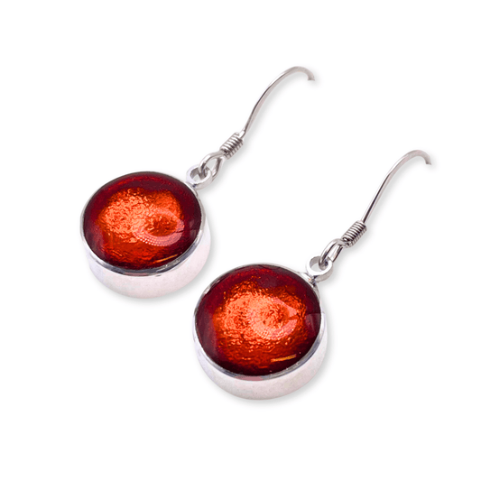 Orange Aluminium Circles Shiny Large Fish Hook Earrings