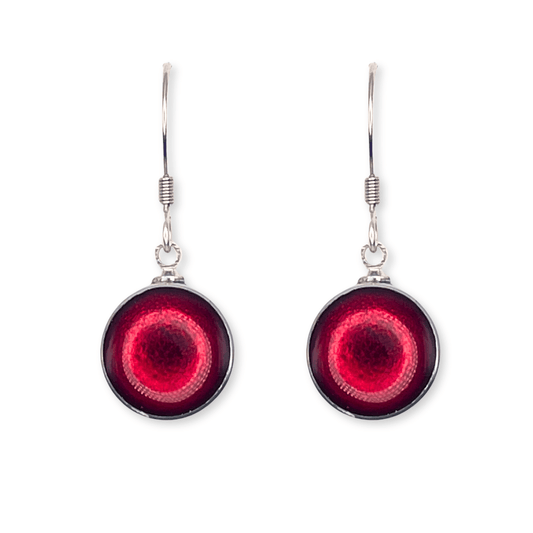 Red Aluminium Circles Shiny Large Fish Hook Earrings