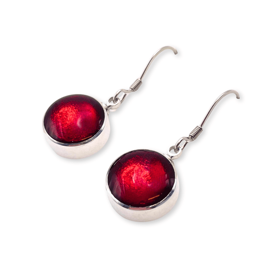 Red Aluminium Circles Shiny Large Fish Hook Earrings