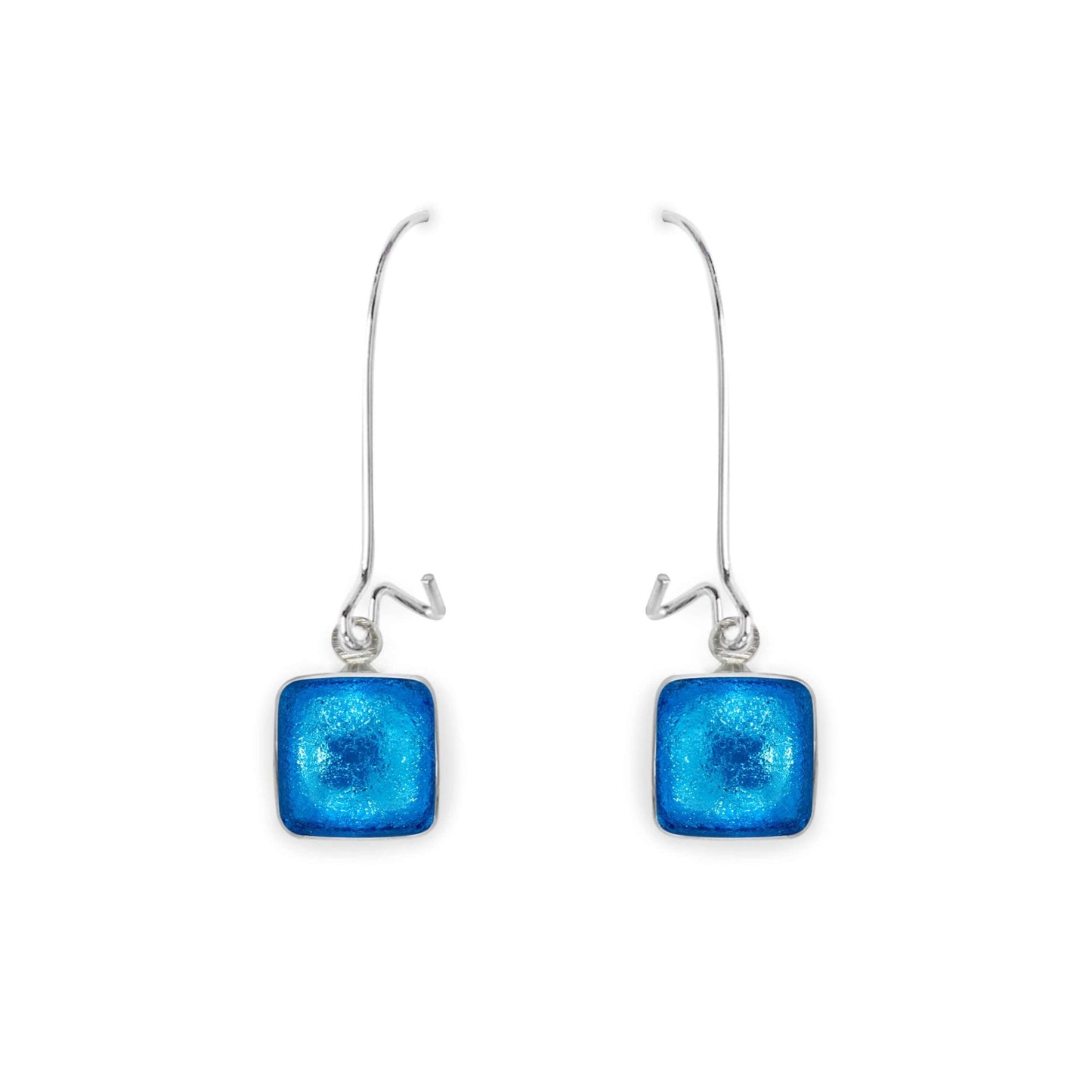 Aurora Aluminium Squares Shiny Long Hook Earrings | The Jewellery Stop