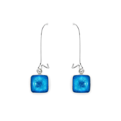 Aurora Aluminium Squares Shiny Long Hook Earrings | The Jewellery Stop