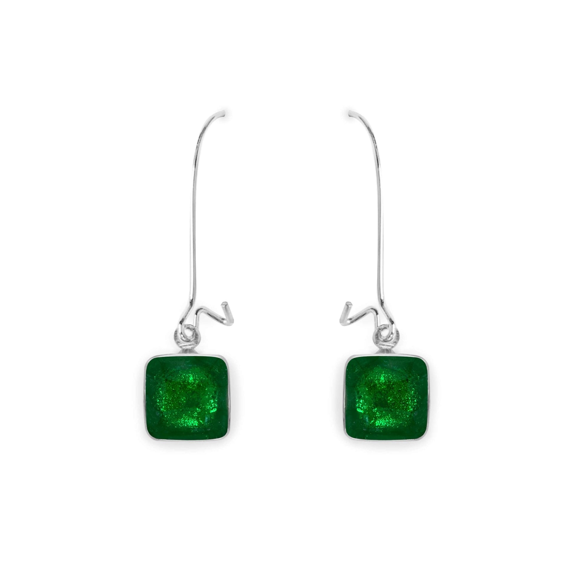 Emerald Aluminium Squares Shiny Long Hook Earrings | The Jewellery Stop