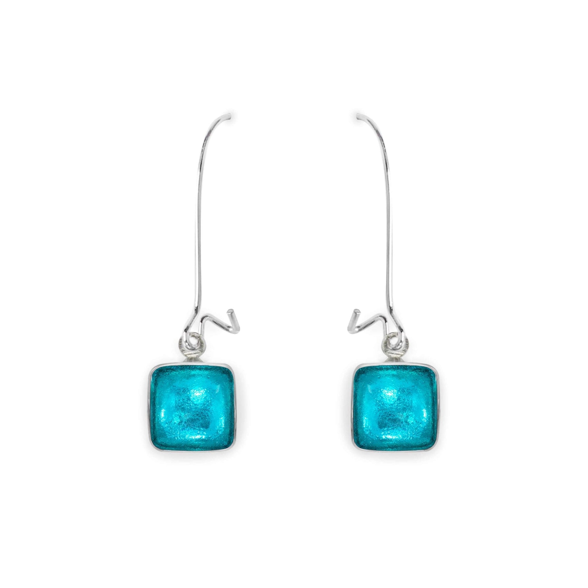 Neptune Aluminium Squares Shiny Long Hook Earrings | The Jewellery Stop