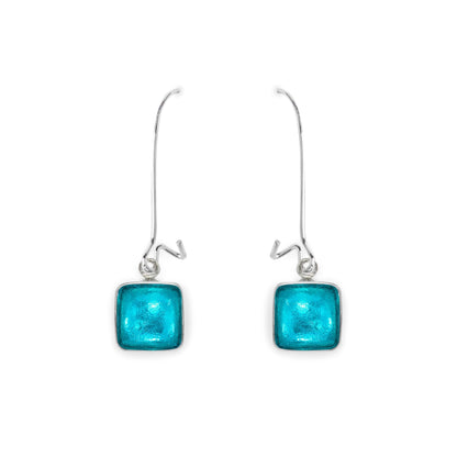 Neptune Aluminium Squares Shiny Long Hook Earrings | The Jewellery Stop