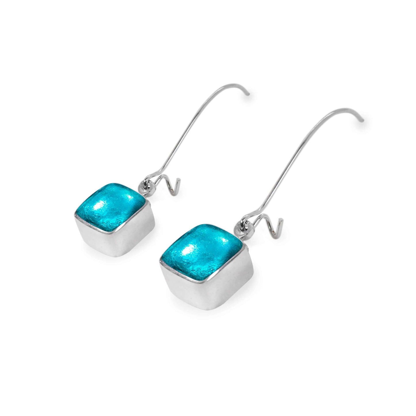Neptune Aluminium Squares Shiny Long Hook Earrings | The Jewellery Stop