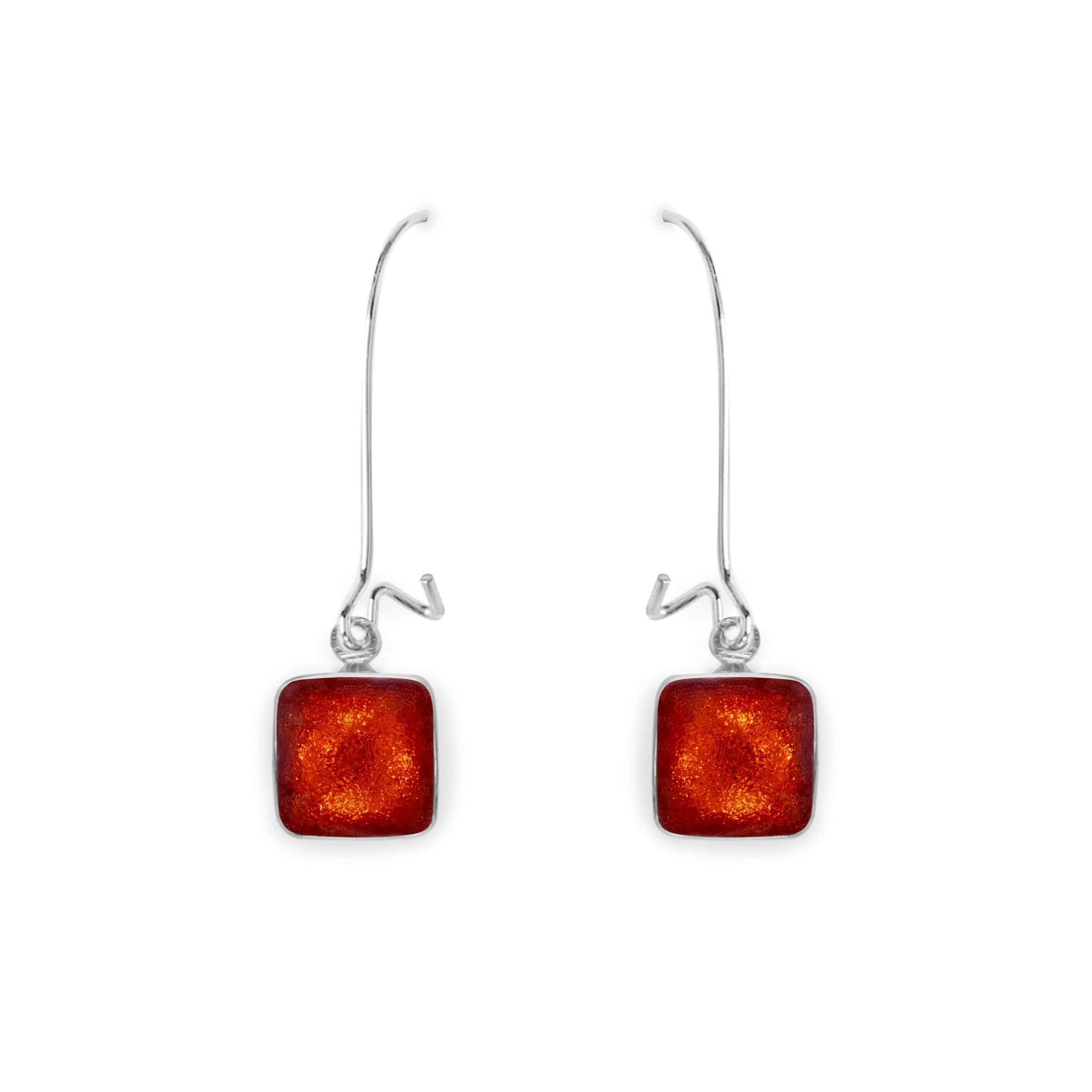 Orange Aluminium Squares Shiny Long Hook Earrings | The Jewellery Stop