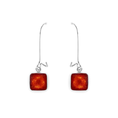 Orange Aluminium Squares Shiny Long Hook Earrings | The Jewellery Stop