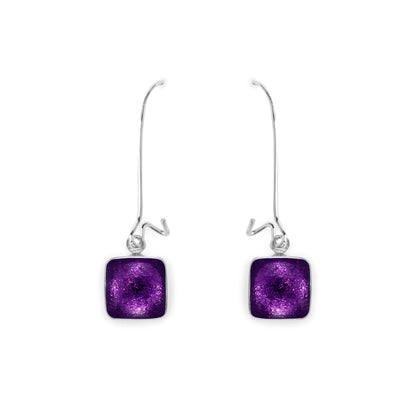 Rainbow Aluminium Squares Shiny Long Hook Earrings | The Jewellery Stop