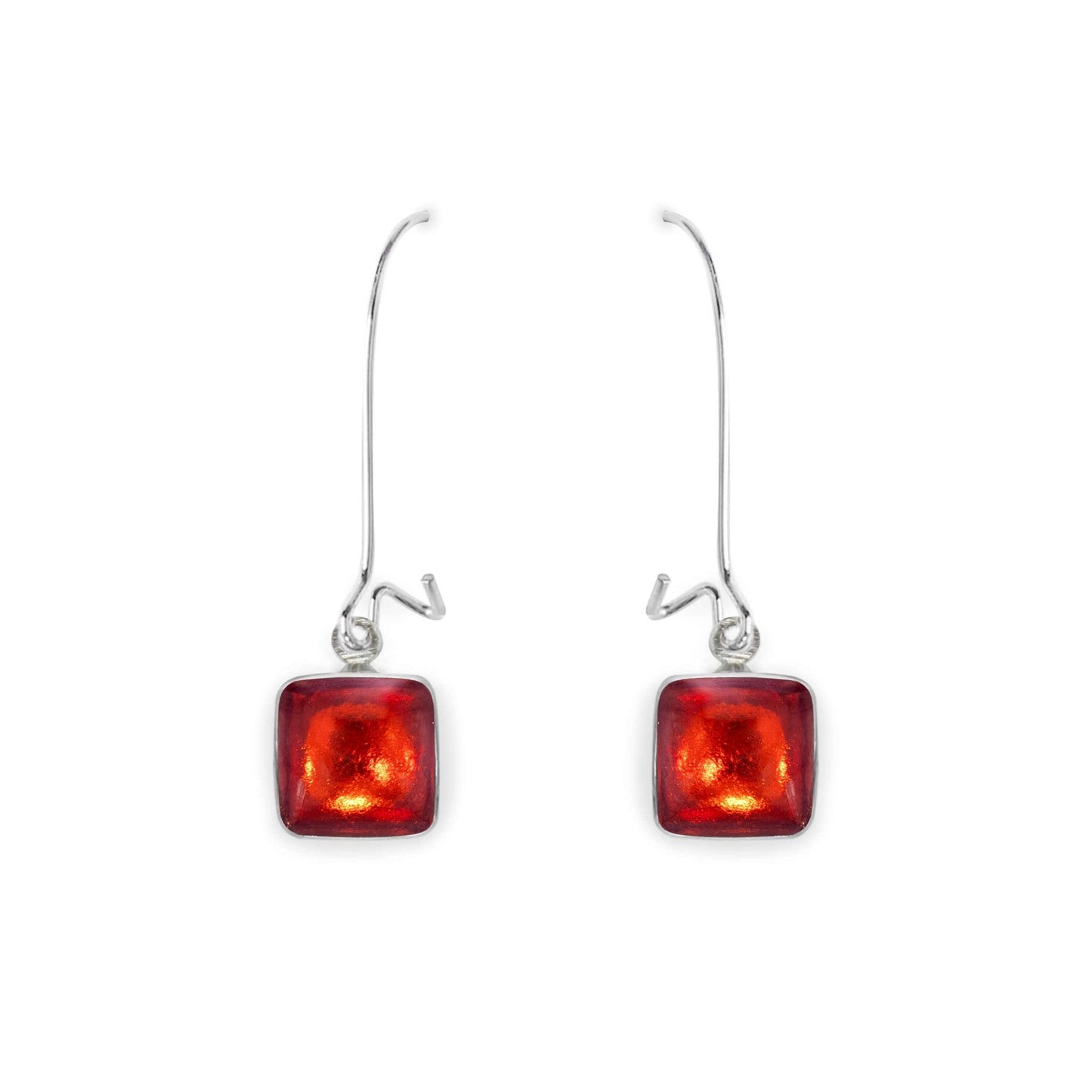 Terracotta Aluminium Squares Shiny Long Hook Earrings | The Jewellery Stop