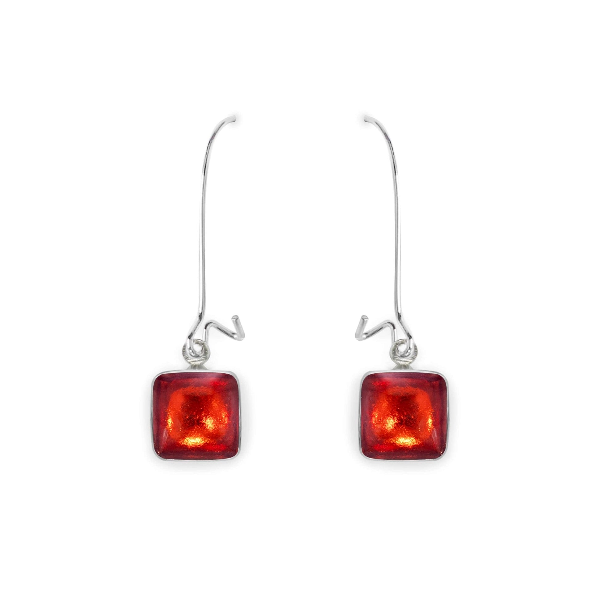 Terracotta Aluminium Squares Shiny Long Hook Earrings | The Jewellery Stop