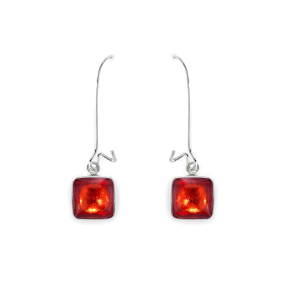 Terracotta Aluminium Squares Shiny Long Hook Earrings | The Jewellery Stop