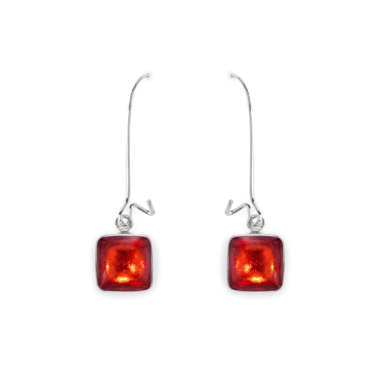 Terracotta Aluminium Squares Shiny Long Hook Earrings | The Jewellery Stop
