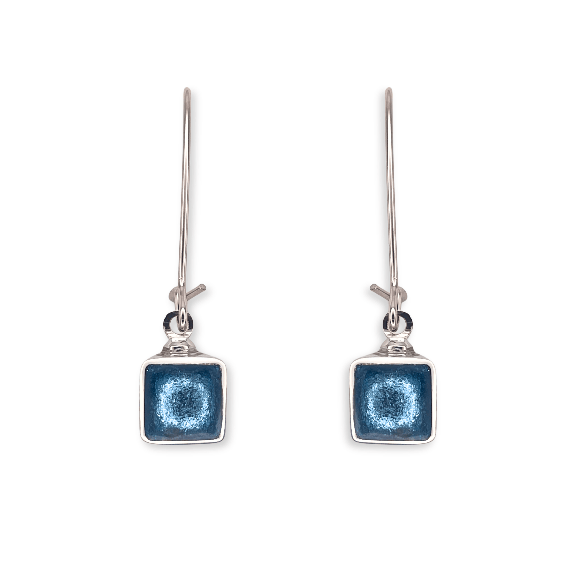 Arctic Aluminium Squares Shiny Long Hook Earrings