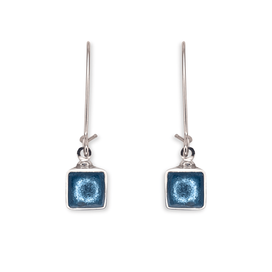 Arctic Aluminium Squares Shiny Long Hook Earrings