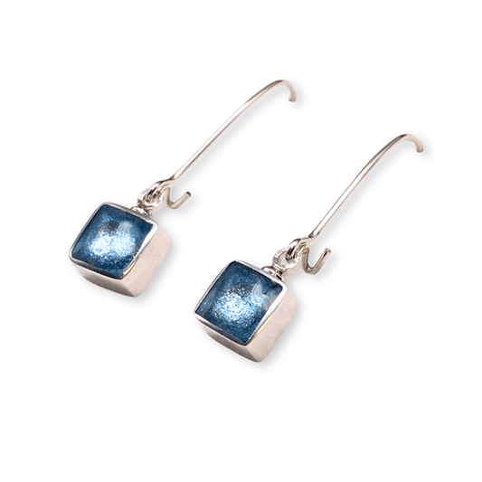 Arctic Aluminium Squares Shiny Long Hook Earrings