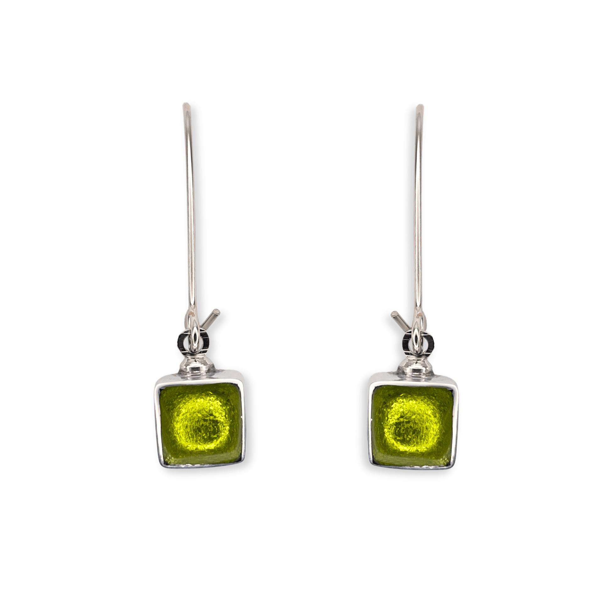 Citrus Aluminium Squares Shiny Long Hook Earrings