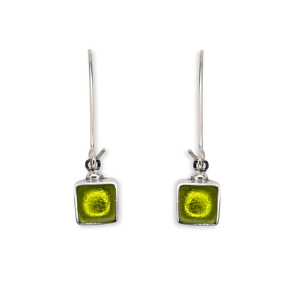 Citrus Aluminium Squares Shiny Long Hook Earrings